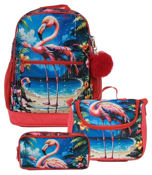 Pippa Kız Çocuk Üç Gözlü Kırmızı İlkokul Üçlü Okul Çanta Seti - Flamingo - PPSET5360 ürün görseli