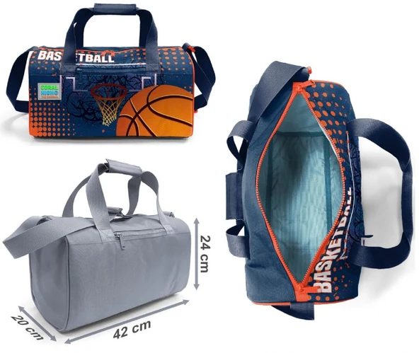 Coral High Erkek Çocuk Siyah Turuncu Basketbol Desenli Çocuk Valizi ve Seyahat/Spor Çantası Seti - Resim 3