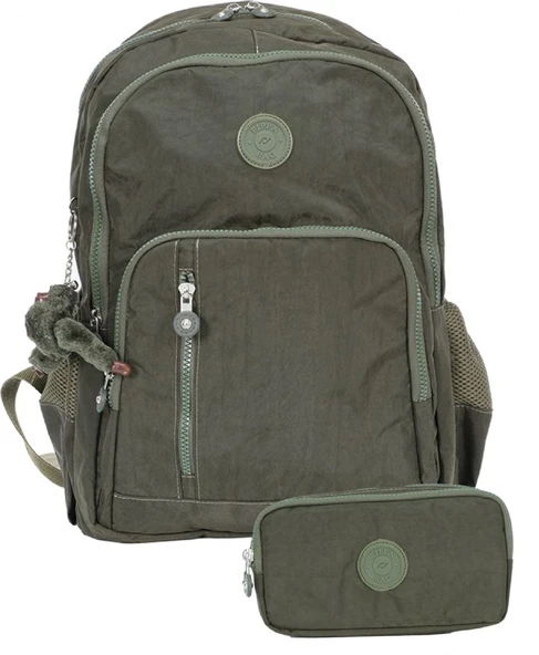 Pippa Krinkıl Kumaş Okul Çantası ve İki Bölmeli Kalemlik  (Kız ve Erkek - Yeşil - SETPPCNT8030-02) ürün görseli