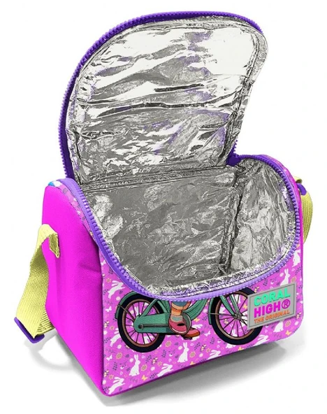Coral High Kız Çocuk Beslenme Çantası - Thermo - Yeşil Pembe Bisikletli Kız - Resim 4