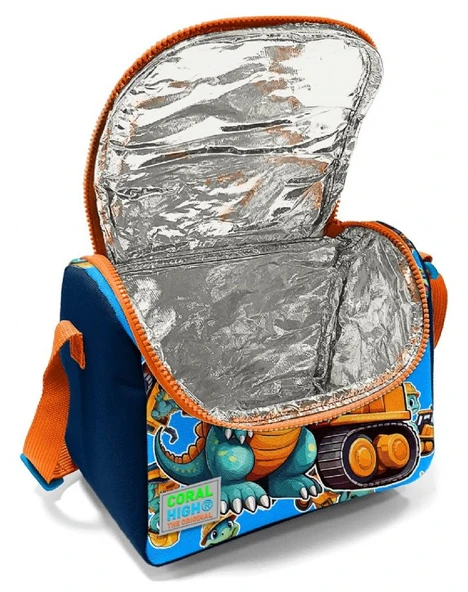 Coral High Erkek Çocuk Beslenme Çantası - Thermo - Mavi Dinazor ve İş Makineleri Baskılı - Resim 4