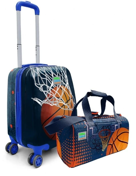 Coral High Erkek Çocuk Siyah Turuncu Basketbol Desenli Çocuk Valizi ve Seyahat/Spor Çantası Seti ürün görseli