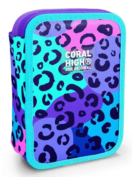 Coral High Organizer İki Katlı Kalem Çantası - Mor Yeşil Leopar, Kız Çocuk/Kadın, Mor Yeşil Leopar ürün görseli