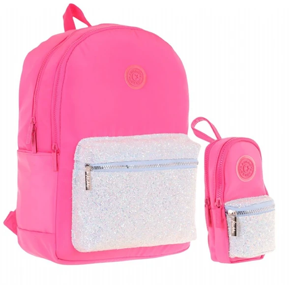 Kaukko Bright Kız Çocuk Taşlı Pembe Okul Çantası ve Çanta Şekilli Kalemlik Seti ürün görseli