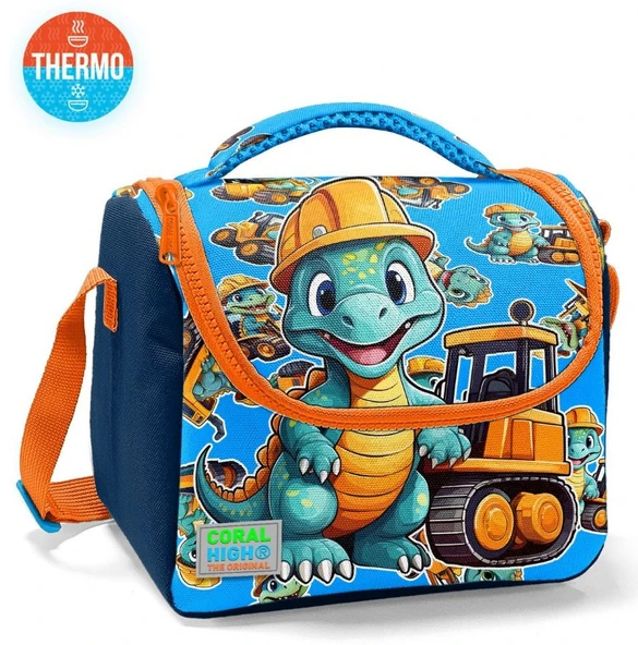 Coral High Erkek Çocuk Beslenme Çantası - Thermo - Mavi Dinazor ve İş Makineleri Baskılı - Resim 2