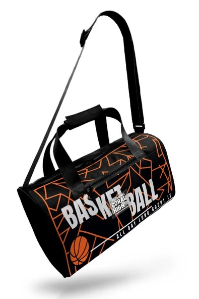 Coral High Erkek Çocuk Spor ve Seyahat Çantası - Siyah Turuncu Basketbol Desenli - 27536 - Resim 4