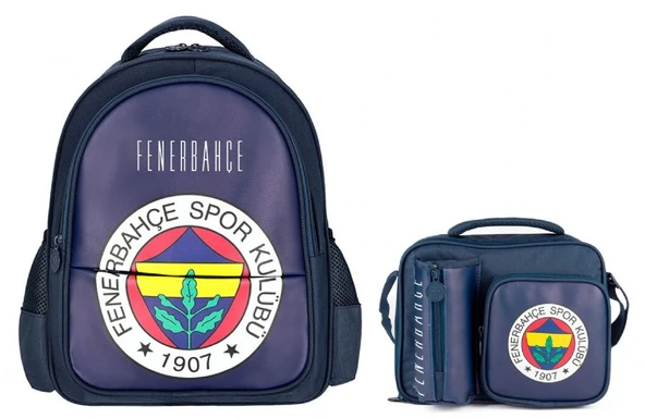 Fenerbahçe Erkek Çocuk Suni Deri Üzerine Arma Baskılı Sırt Çantası ve Beslenme Çantası Seti - SETME25760B ürün görseli 1