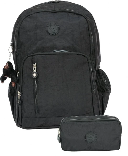 Pippa Krinkıl Kumaş Okul Çantası ve İki Bölmeli Kalemlik  (Erkek - Siyah - SETPPCNT8030-04) ürün görseli