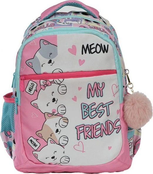 Pippa Kız Çocuk Üç Gözlü Pembe Beyaz İlkokul Üçlü Okul Çanta Seti - Sevimli Kediler - PPSET5200 - Resim 2