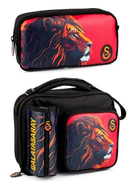 Galatasaray Erkek Çocuk Aslan Baskılı Beslenme Çantası ve Kalemlik Seti (İkili Set) - SETME25562 ürün görseli