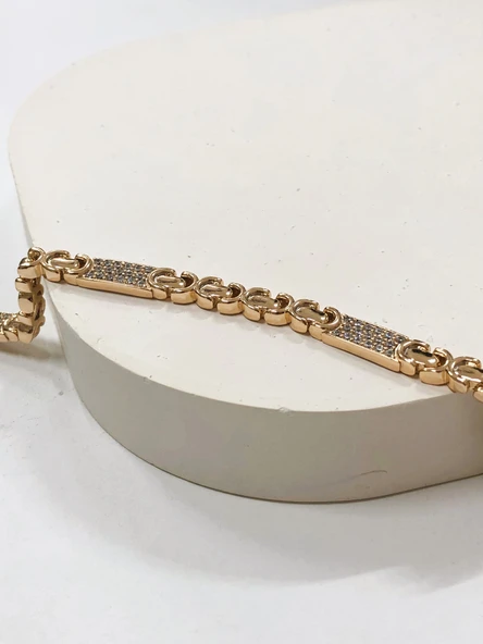 Xuping Zirkon Taşlı Dikdörtgen Detay Plaka Geçişli Kadın VIP Rose Gold Bileklik Paslanmaz Çelik - 2