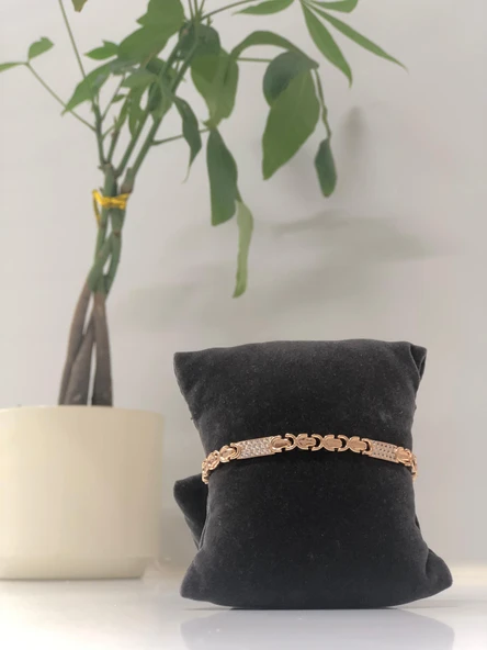 Xuping Zirkon Taşlı Dikdörtgen Detay Plaka Geçişli Kadın VIP Rose Gold Bileklik Paslanmaz Çelik - 1