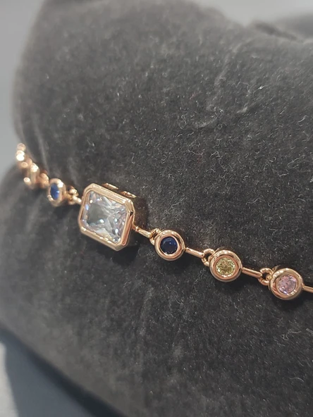 Xuping Zirkon Baget Taşlı Renkli İşlemeli Kadın VIP Rose Gold Bileklik Paslanmaz Çelik - 2