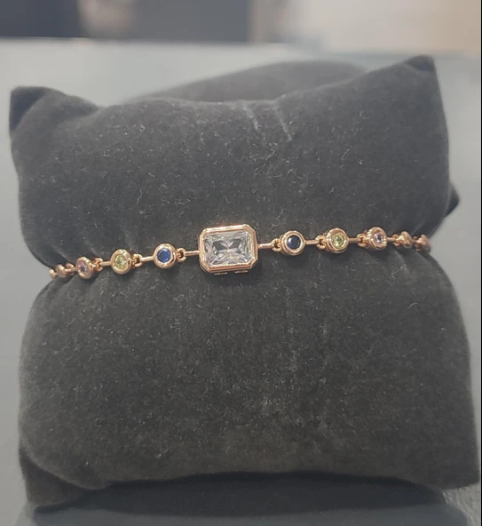 Xuping Zirkon Baget Taşlı Renkli İşlemeli Kadın VIP Rose Gold Bileklik Paslanmaz Çelik - 1