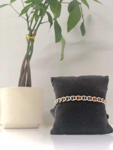 Xuping Çift Renk Hallow Bileklik Kadın VIP Rose Gold Bileklik Paslanmaz Çelik - 1