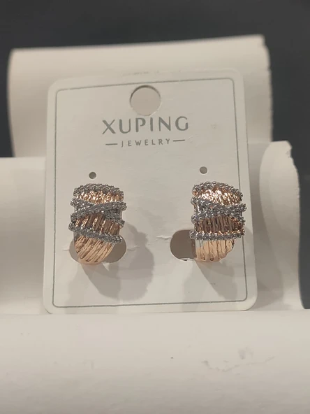 Xuping Rose Gold Zirkon Taş İşlemeli VIP Seri Kadın Çelik Küpe - 2