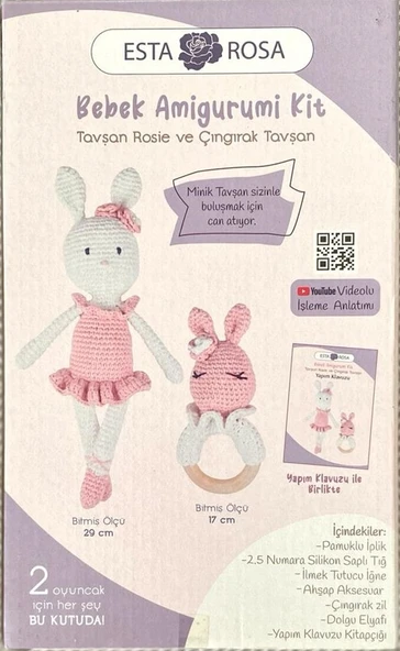 Esta Rosa Tavşan Rosie Ve Çıngırak Tavşan Bebek Amigurimi Kiti - 1