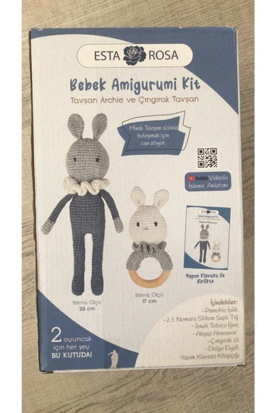 Esta Rosa Tavşan Archie Ve Çıngırak Tavşan Bebek Amigurimi Kiti - 1