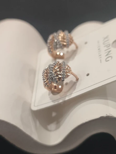 Xuping Rose Gold Zirkon Taş İşlemeli VIP Seri Kadın Çelik Küpe - 3