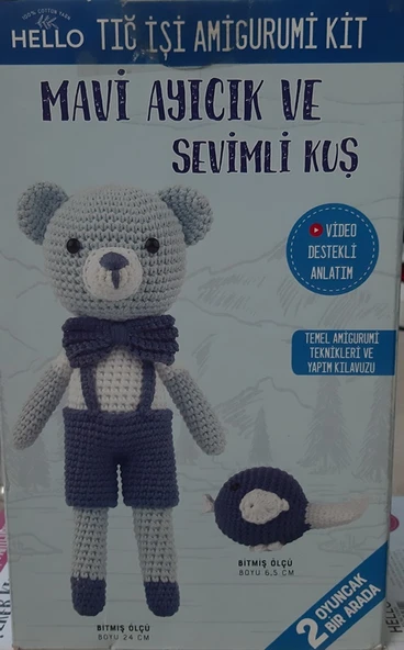 Hello Tığ İşi Amigurimi Kiti Mavi Ayıcık ve Sevimli Kuş - 1