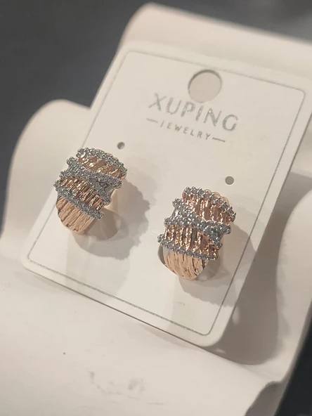 Xuping Rose Gold Zirkon Taş İşlemeli VIP Seri Kadın Çelik Küpe - 1