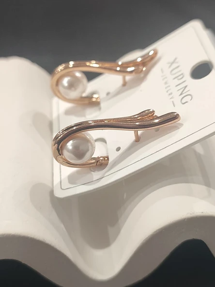 Xuping Rose Gold İnci Detaylı VIP Seri Kadın Çelik Küpe - 3