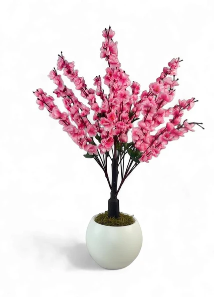 Yapay Ağaç Pembe Bahardalı Ağacı Beyaz Küre Saksıda 100cm Japon Kiraz Çiçeği - Resim 5