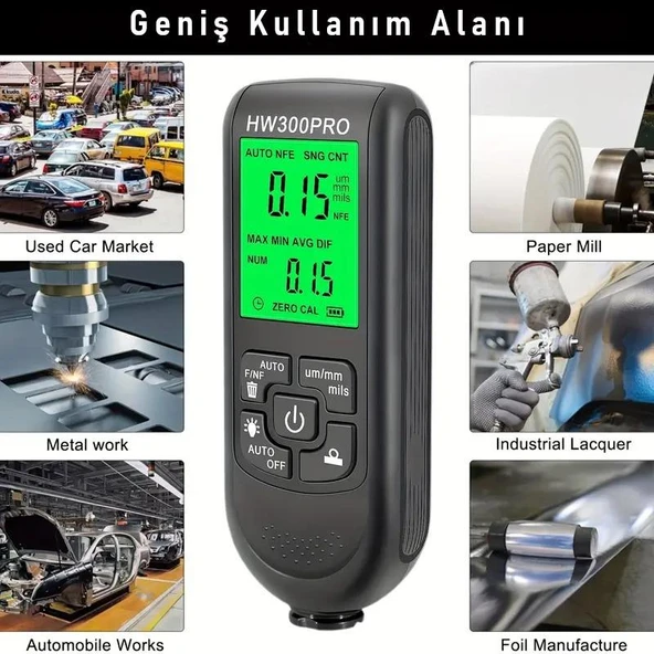 Valkyrie HW-300 Pro Kaplama Kalınlığı Ölçer – 0-2000 µm Ölçüm Aralığı, FE/NFE Algılama, Arka Aydınlatmalı LCD - 4