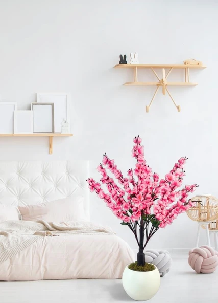 Yapay Ağaç Pembe Bahardalı Ağacı Beyaz Küre Saksıda 100cm Japon Kiraz Çiçeği - Resim 7