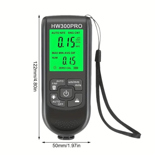 Valkyrie HW-300 Pro Kaplama Kalınlığı Ölçer – 0-2000 µm Ölçüm Aralığı, FE/NFE Algılama, Arka Aydınlatmalı LCD - 7