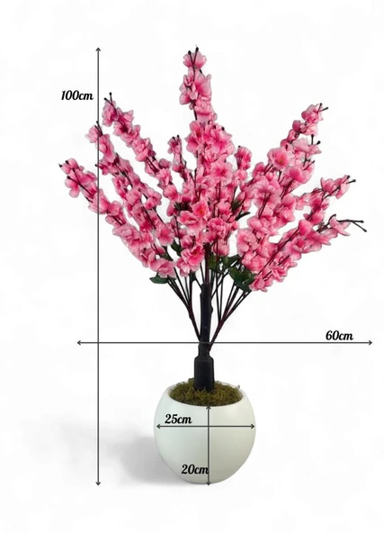 Yapay Ağaç Pembe Bahardalı Ağacı Beyaz Küre Saksıda 100cm Japon Kiraz Çiçeği - Resim 6