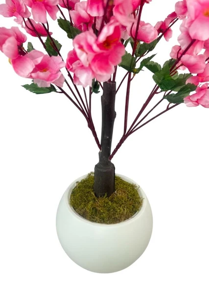 Yapay Ağaç Pembe Bahardalı Ağacı Beyaz Küre Saksıda 100cm Japon Kiraz Çiçeği - Resim 3
