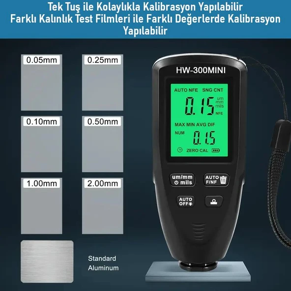 Valkyrie HW-300MINI Dijital Boya Kalınlığı Ölçüm Cihazı 0-2000µm Hassas Ölçer - 4