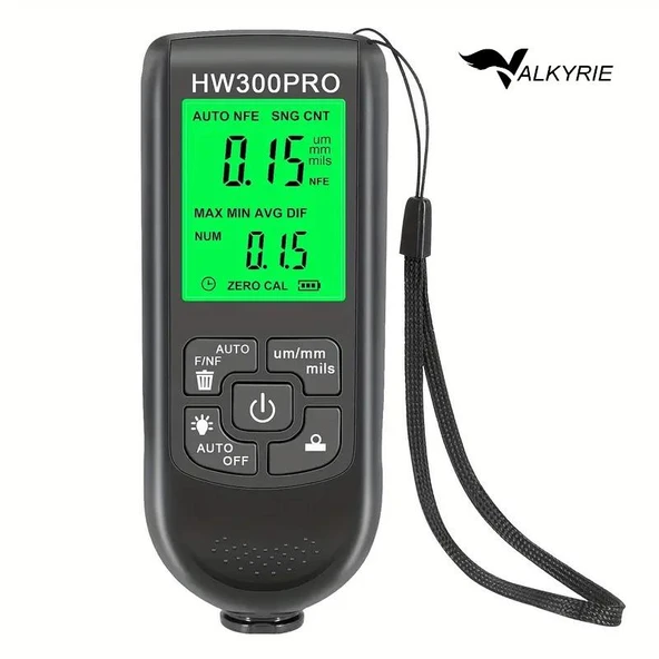 Valkyrie HW-300 Pro Kaplama Kalınlığı Ölçer – 0-2000 µm Ölçüm Aralığı, FE/NFE Algılama, Arka Aydınlatmalı LCD