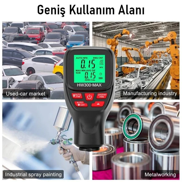 Valkyrie HW300-MAX Dijital Kaplama Kalınlığı Ölçer – 0-2000 µm, FE/NFE Otomatik Algılama, LCD Ekran - 5