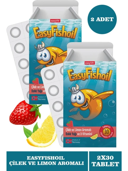 Easyfishoil Çocuk Çilek ve Limon Aromalı 30 Çiğneme Tableti 2 ADET - 1