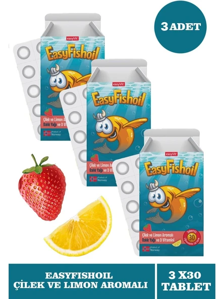 Easyfishoil Çocuk Çilek ve Limon Aromalı 30 Çiğneme Tableti 3 ADET ürün görseli