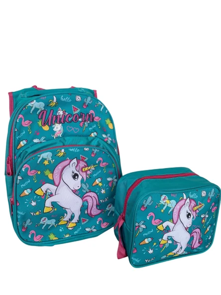 Okul Çantası 2'li Set Unicorn Desenli Yüksek Kaliteli Okul Çantası