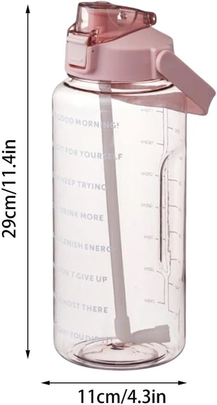 Şeffaf 2'li Motivasyon Matarası 2000ml+900ml Suluk Su Şisesi Bpa İçermez - 5