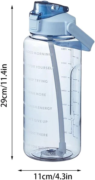 Şeffaf 2'li Motivasyon Matarası 2000ml+900ml Suluk Su Şisesi Bpa İçermez - 3