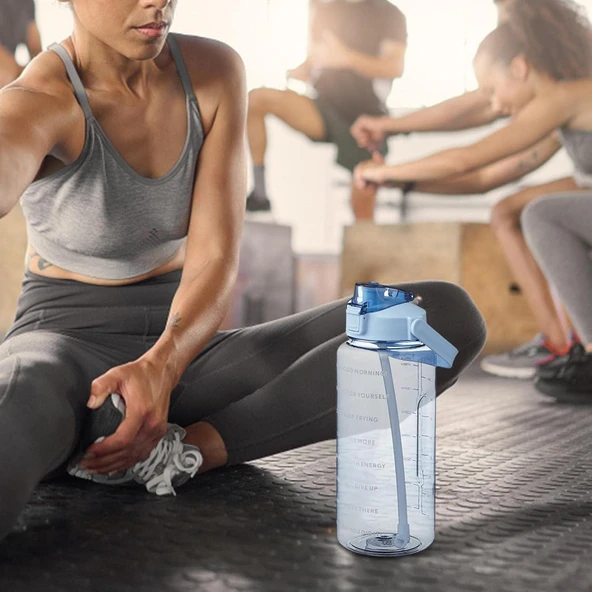 Şeffaf 2'li Motivasyon Matarası 2000ml+900ml Suluk Su Şisesi Bpa İçermez - 5