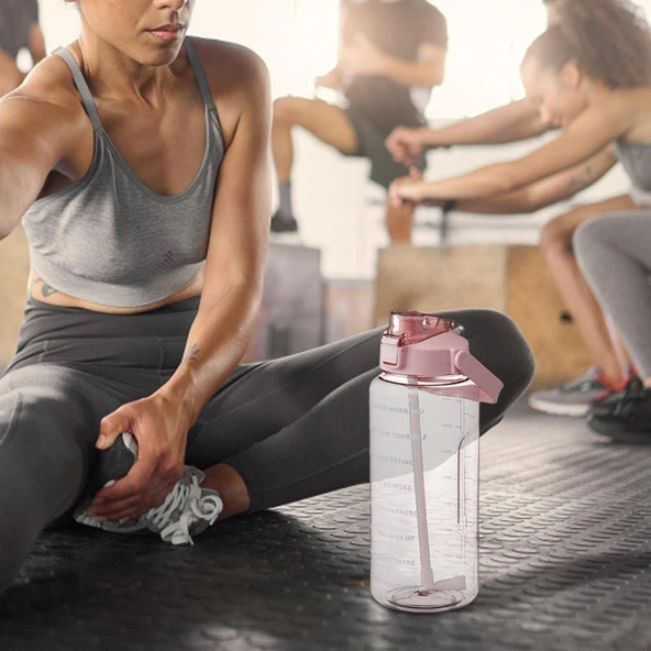 Şeffaf 2'li Motivasyon Matarası 2000ml+900ml Suluk Su Şisesi Bpa İçermez - 4