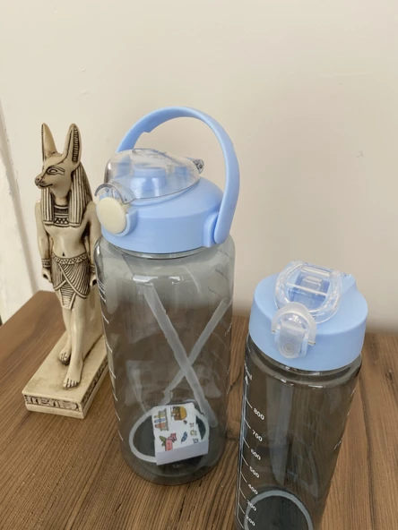 Şeffaf 2'li Motivasyon Matarası 2000ml+900ml Suluk Su Şisesi Bpa İçermez