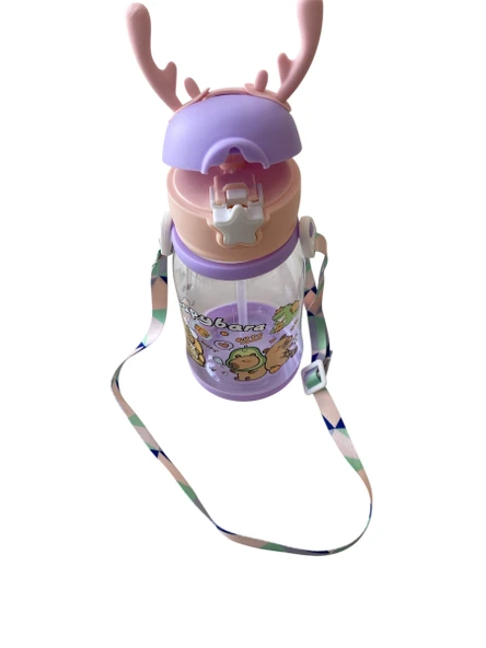 Geyikli Matara Pipetli Suluk Çocuklar İçin Su Matarası BPA İçermez Askılı - 3