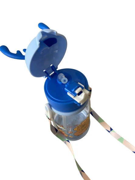 Geyikli Matara Pipetli Suluk Çocuklar İçin Su Matarası BPA İçermez Askılı - 4