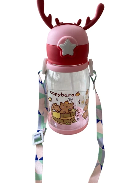 Geyikli Matara Pipetli Suluk Çocuklar İçin Su Matarası BPA İçermez Askılı - 2