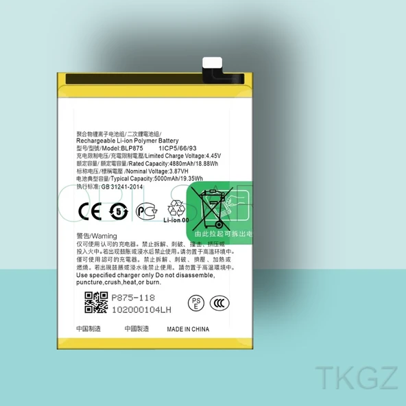Tkgz - OPPO REALME C55 - BLP-875 - Batarya Pil Orijinal Sıfır ürün görseli 1