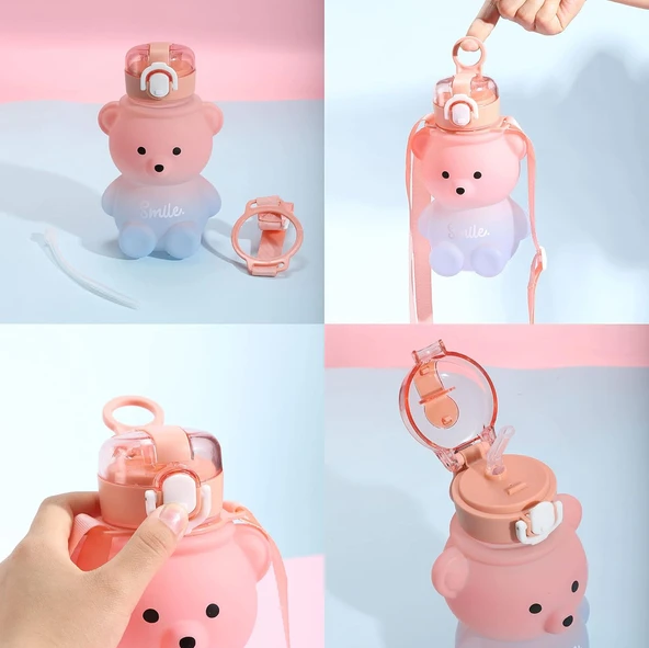 Smile Ayıcık 800ML Su Matarası Su Şişesi Suluk Bpa Içermez Suluk (sticker Hediyeli) - 6