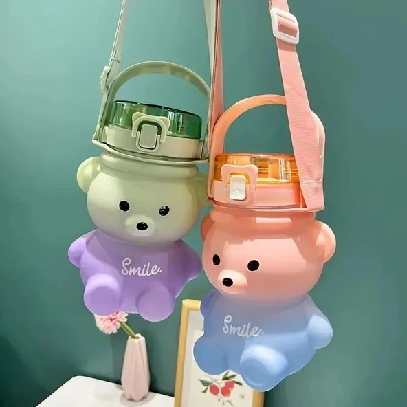 Smile Ayıcık 800ML Su Matarası Su Şişesi Suluk Bpa Içermez Suluk (sticker Hediyeli) - 1