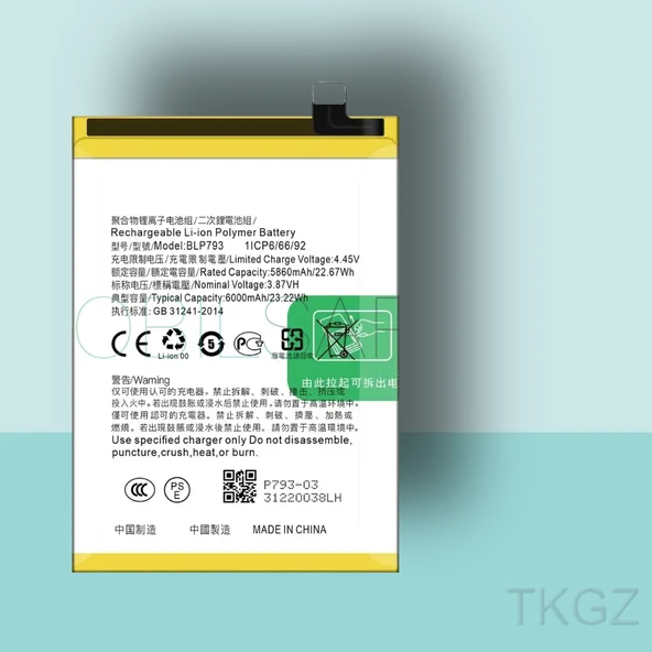 Tkgz - OPPO REALME C25S - BLP-793 - Batarya Pil Orijinal Sıfır ürün görseli 1